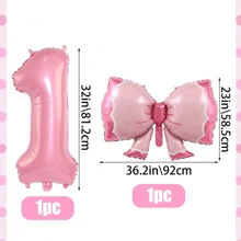 2pcs 32inch Pink Number Balloons With Bowknot , Valentine's Day, Birthday Celebration Decoration, Anniversary And Birthday Party