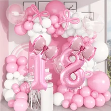 2pcs 32inch Pink Number Balloons With Bowknot , Valentine's Day, Birthday Celebration Decoration, Anniversary And Birthday Party