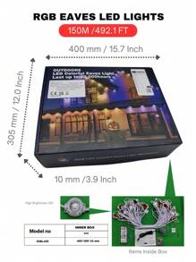 1pc 15m-150m/50ft-492.1ft RGB LED Eave Light,Permanent Outdoor Lights By Wireless APP Control And 44-Key Remote Control, Multiple Color Change Synchronized With Music Rhythm, Bohemian Style RGB Lighting, Timing On/Off, Innovative Lens Design, High Brightness LED Bead For House Lighting Decoration, Holidays, Christmas Festival Decor, Daily Lighting, House Festival Lighting Decoration, Outdoor Garden Lighting For Pathway, Yard, Patio - White - View 19