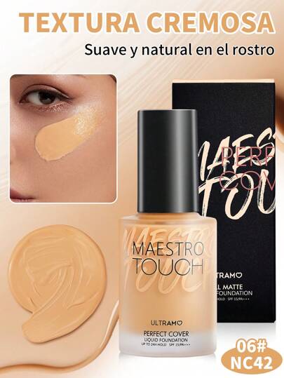 Base Líquida Mate Impecable,Acabado Duradero Control De Aceite y Transpirable iluminadora,Prueba De AguaProtección solar de Acabado Suave para un Tono de Piel Uniforme