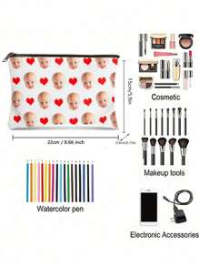 1 pieza Bolsa de maquillaje personalizable, disponible en múltiples colores, patrones personalizables, diseño con forma de corazón, gran capacidad, ligera, ideal para viajes, regalo de graduación perfecto para maestros y amigos - Multicolor - Ver 5