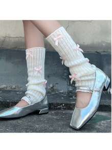 Calentadores de piernas de punto para mujeres, calentadores de piernas blancos estilo ballet con lazo apilado, calentadores de piernas de punto con diseño de elefante, calentadores de piernas de punto amarillo leche sólido, calentadores de piernas de tubo largo aptos para uso diario/al aire libre/citas/fiestas