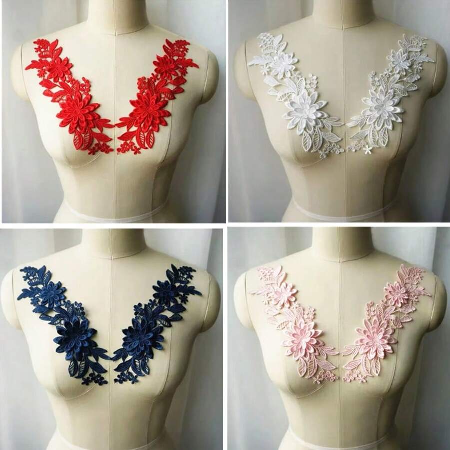 1Pair Embroidered 3D Lace Trim Patches Sticker Sew On Patch Flower Applique DIY Embroidery DIY Clothes Bag Badges Accessories