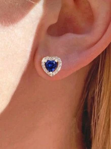 1pc/Set 925 Sterling Silver Blue Heart-Shaped Rhinestone Necklace Ring & Earring Set For Women Fine Jewelry Gift