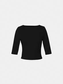 ii Áo croptop ngắn tay cổ tròn màu trơn dành cho nữ, màu đen, kiểu dáng thường ngày, thích hợp cho mùa xuân. - màu đen - Xem 4