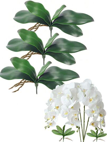 兰花叶，蝴蝶兰叶，迷你仿真热带植物，适用于盆景制作、景观设计、插花、绿植、仿真叶片、家居装饰、情人节、生日、毕业礼物