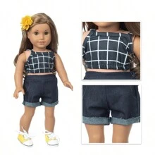 16-18 Inches Reborn Doll Outfit Set, 2PCS Plaid Suspender Top And Dark Blue Shorts, Doll Clothes And Accessories Gift (Doll Not Included)