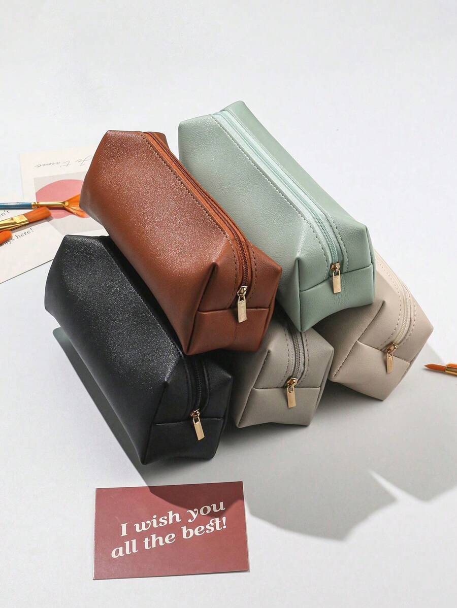 1个可折叠便携式PU材质化妆文具笔筒收纳包，返校季，学习用品，铅笔盒，铅笔袋，书包