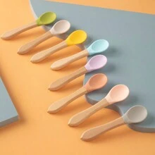 宠物猫罐头食品勺，木柄硅胶幼猫湿粮喂食勺，材质