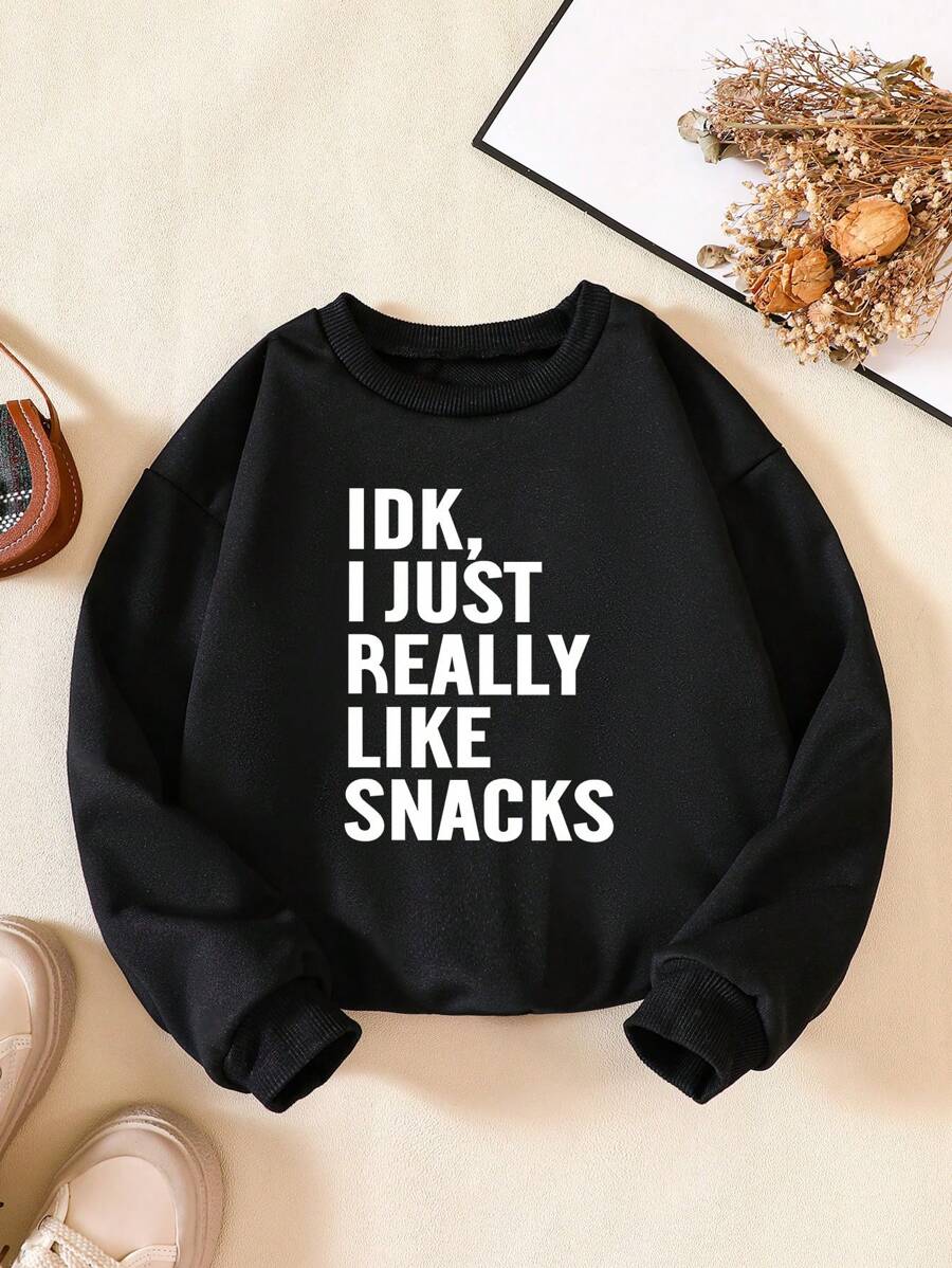 1 Stück für Kleine Mädchen, ein modischer und interessanter Pullover mit rundem Ausschnitt und Slogan-Aufdruck, langärmelig, geeignet für Frühjahrs- und Herbstmode