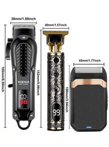HIENA Conjunto profesional de 1/2/3 piezas de recortadora eléctrica para el cabello de hombre HIENA - Recargable por USB, recortadora inalámbrica de barba y kit de peinado, opción de barbero y estilista, regalo perfecto para el Día del Padre, regalo navideño