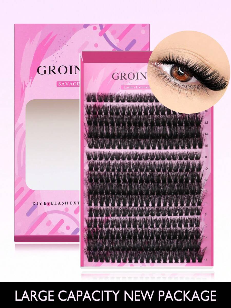 GROINNEYA 15 Rows 300 Clusters C Curl Faux Mink Cluster Eyelash ...