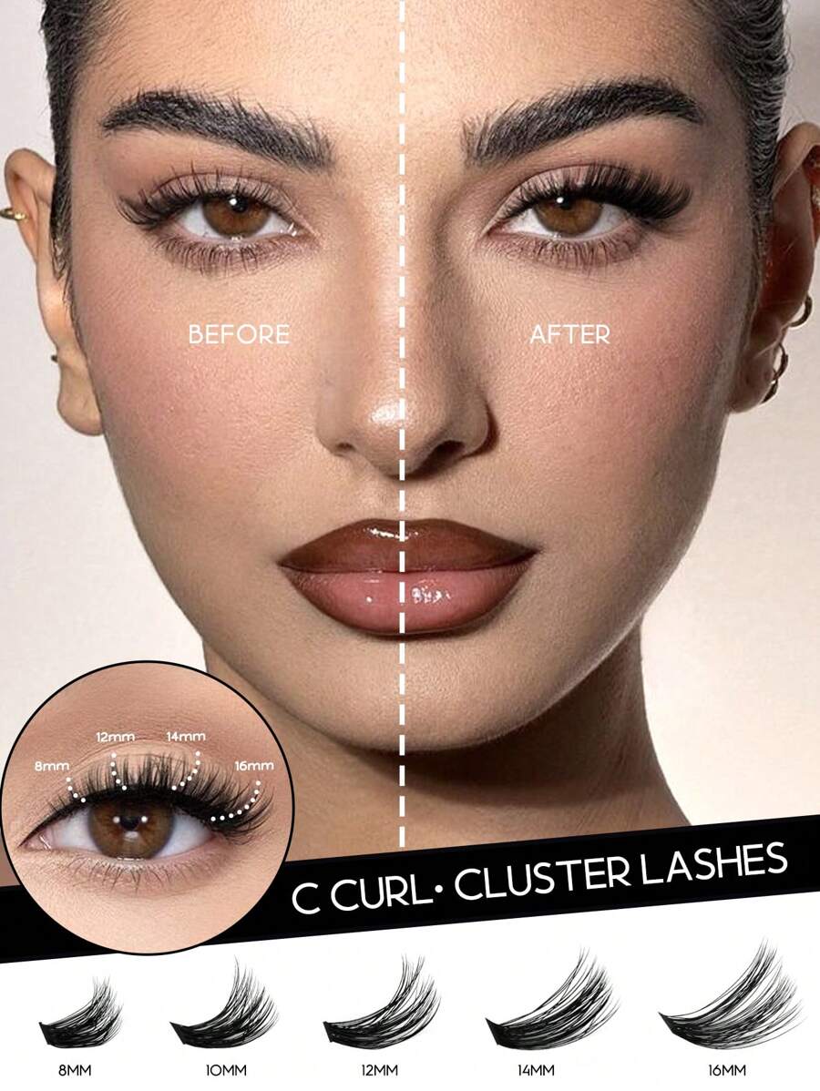 GROINNEYA 15 Rows 300 Clusters C Curl Faux Mink Cluster Eyelash ...