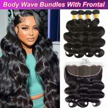 Body Wave Human Hair Bundles With Frontal Bundles 100% Unprocessed Brazilian Virgin Hair Weave Body Wave 4 Bundles With 13x4 Lace Frontal Closure Human Hair Natural Black - Natural & Black - View 2