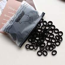 100 Stücke/Packung Damen Einfarbige Lässig Haargummis, Nicht schädigend, zart & klein, hohe Elastizität, Basis Haargummis, geeignet für täglichen Pferdeschwanz, können als Haargummis, Gummibänder, Haarseile, Haarringe, Haaraccessoires usw. verwendet werden. Kopfzubehör Gym Sport Laufoutfit - Schwarz - Übersicht 4