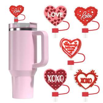 0.4in 10mm Straw Covers Cap For Cup 30 40oz 5 Packs Heart Shape Straw Topper For Tumbler Accessories
