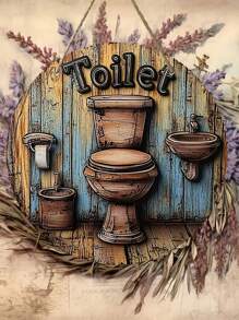 1 Peça, Logotipo de Toalete de Madeira Vintage - Efeito Antigo, Adequado para Decoração de Banheiro e Urinol, Escolha Ideal para Casa, Escola, Varanda e Exposição na Parede, Decoração Doméstica, Decoração de Quarto, Decoração de Parede, Presentes de Aniversário, Formatura, Decoração Escolar, Surpresa Escolar, Decoração de Dormitório, Volta às Aulas