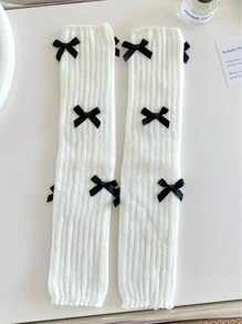 Calentadores de piernas de punto para mujeres, calentadores de piernas blancos estilo ballet con lazo apilado, calentadores de piernas de punto con diseño de elefante, calentadores de piernas de punto amarillo leche sólido, calentadores de piernas de tubo largo aptos para uso diario/al aire libre/citas/fiestas