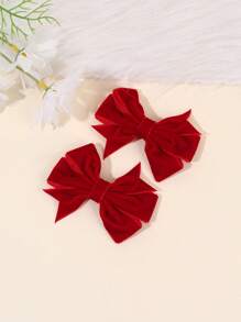 2pcs/Pack Red Velvet Bow Hair Clips, Autumn/Winter - Red - View 7