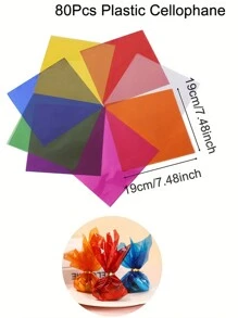 80/120 片带扭结的塑料玻璃纸包装纸，7.48x7.48 英寸透明彩色包装纸，适用于糖果和礼品 - 彩色 - 查看 3