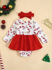 Pelele de bebé niña con bordado lindo de Papá Noel y volantes, serie navideña roja, el mejor regalo de Navidad