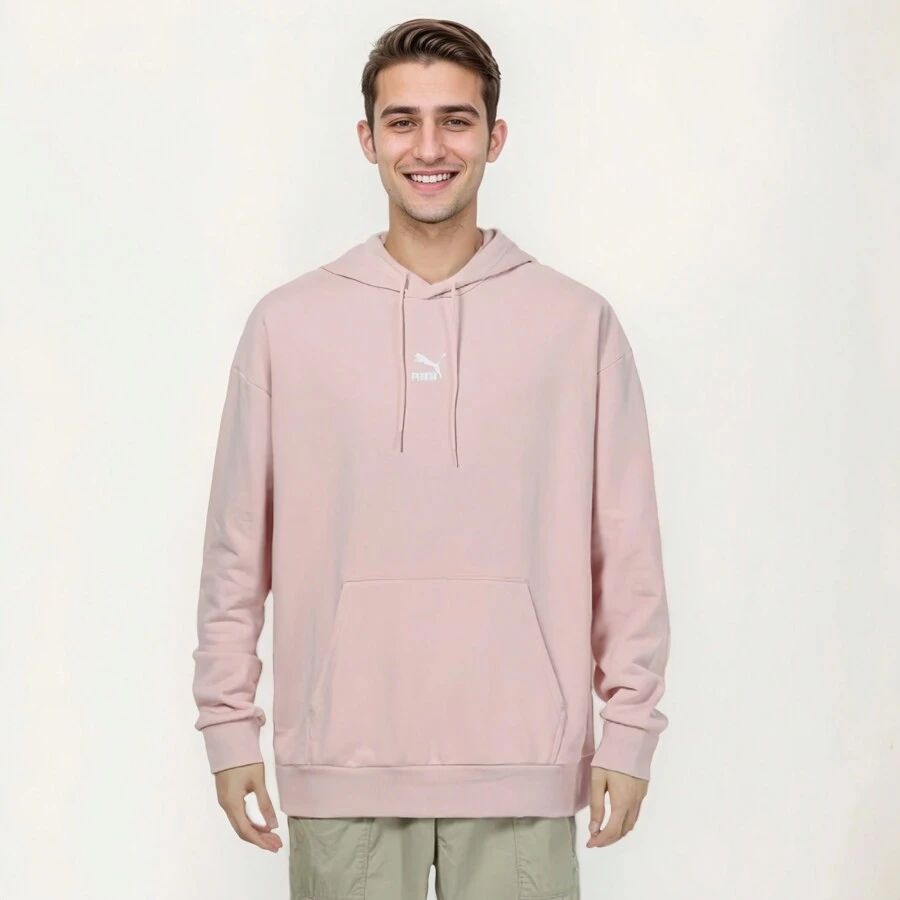 Puma 舒適純棉連帽套頭衫針織休閒衛衣情侶款運動衫 - 粉色 - 查看 1