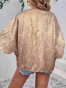 Plus Size Women Loose Dropped Shoulder Single Breasted Shirt Blouse With Stamping Print