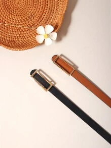 1pc Reversible PU Leather Belt, Minimalist Versatile Skinny Waist Belt Summer, School Fall, Autumn, Halloween - Multicolor - View 4