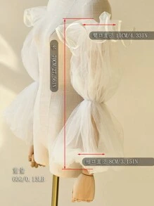 1 Pair Lantern Sleeve Bridal Long Gloves, Satin Ribbon Edged Mesh Fingerless Gloves, Romantic Cover-Arm Detachable Wedding Dress Sleeves