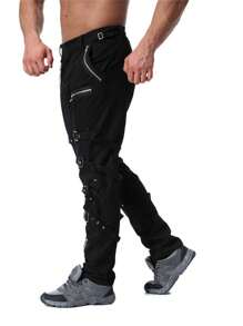 Men`S Urban Steampunk Gothic Hip Hop Punk Rock Pants With Chain - Black - View 6
