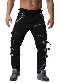 Men`S Urban Steampunk Gothic Hip Hop Punk Rock Pants With Chain - Black - View 1