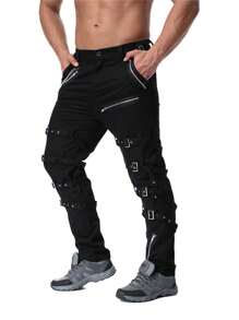 Men`S Urban Steampunk Gothic Hip Hop Punk Rock Pants With Chain - Black - View 5