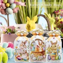 10PCS Easter Drawstring Candy Bag Easter Treats Bags 6''X9'' Plastic Easter Gift Bags For Classroom Party Favor Goodie Bags