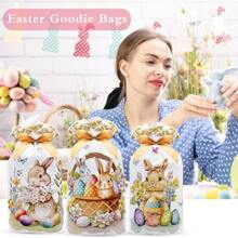 10PCS Easter Drawstring Candy Bag Easter Treats Bags 6''X9'' Plastic Easter Gift Bags For Classroom Party Favor Goodie Bags