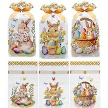 10PCS Easter Drawstring Candy Bag Easter Treats Bags 6''X9'' Plastic Easter Gift Bags For Classroom Party Favor Goodie Bags