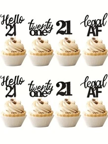 12PCS/24pcs 21st Birthday Cupcake Toppers Legal Hello 21 Twenty One Cupcake Picks 21st Birthday Cake Decorations Supplies Black - Black - View 1