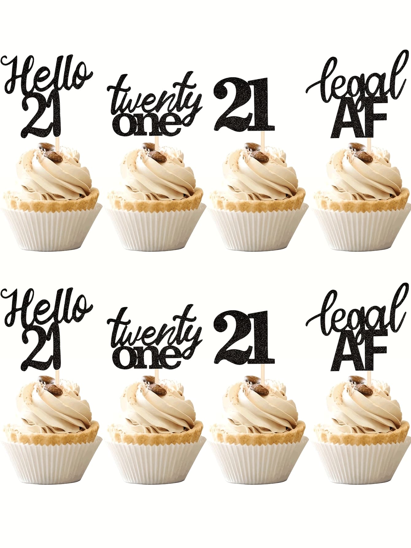 12PCS/24pcs 21st Birthday Cupcake Toppers Legal Hello 21 Twenty One Cupcake Picks 21st Birthday Cake Decorations Supplies Black - Black - View 1