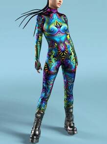 LADYINGBAY Mirror Spandex Full Body Print Jumpsuit Yoga Swim Fitness Suit Halloween Party Cosplay Costume Halloween Costumes And Christmas Performance Outfits - 彩色 - 查看 3