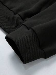 Men's Classic Basic Simple Design Striped Fleece Crew Neck Sweatshirt - Black - View 5