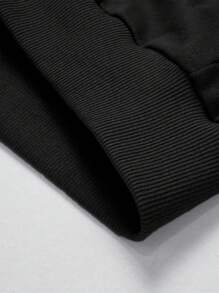 Men's Classic Basic Simple Design Striped Fleece Crew Neck Sweatshirt - Black - View 4