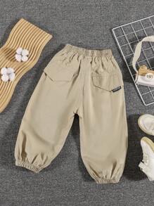 Boys' Casual Drawstring Pants, Lightweight Cotton Loose Trousers With Pockets, Suitable For Spring & Summer - Khaki - View 4