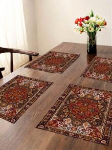 4 Piezas Manteles Individuales Geométricos de Estilo Bohemio con Patrón Alfombra Rojo y Gris, Estilo Retro Geométrico para Granja, Resistentes al Calor, Decorativos, Lavables, para Mesa de Comedor, Terraza, Fiesta de Té, Cocina del Hogar - Rojo - Ver 1