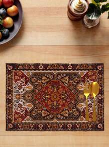 4 Piezas Manteles Individuales Geométricos de Estilo Bohemio con Patrón Alfombra Rojo y Gris, Estilo Retro Geométrico para Granja, Resistentes al Calor, Decorativos, Lavables, para Mesa de Comedor, Terraza, Fiesta de Té, Cocina del Hogar - Rojo - Ver 3