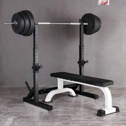 Support de squat mobile pour Musculation fitness sportif, Cage de Squat, Charge Max.200kg, Réglable en Hauteur 80-150 cm, Largeur réglable 73 - 105cm, Tubes en acier carré, idéal pour ranger des haltères et des disques