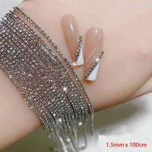Catene di lunga 100 cm di lusso con cristalli scintillanti e strass, art nail in metallo steel con glitter argentati di 1,5 mm, decorazione fai da te per manicure francese elegante, formine a cuore e rettangolari, senza odore, accessori arte di unghie per donne e ragazze