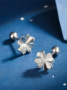 Boucles d'oreilles en argent sterling avec fleur à quatre pétales ornée de strass pour femmes, crochets d'oreille exquis, boucles d'oreilles avec perles et trèfle à quatre feuilles pour la Saint-Valentin