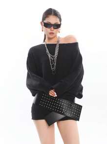 美国 Y2K 赛博朋克女式重型铆钉腰带，宽款整件式嘻哈朋克风格可调节带扣腰带，适合连衣裙、牛仔裤和日常穿着 - 超寬重工鉚釘大直片 - 查看 2