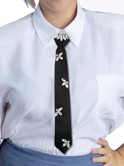 1 pieza Corbata de mujer con rhinestones, corbata ajustable, accesorio elegante de camisa y traje para vestido, para decoración navideña