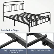 Queen Size Metal Bed Frames With Vintage Headboard And Footboard, Farmhouse Metal Platform Bed, Heavy Duty Steel Slat Support, Ample Under-Bed Storage, No Box Spring Needed, Black - 黑色 - 查看 8