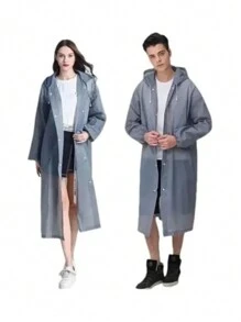 1 Piece Solid Raincoat Drawstring CNC Hooded - Grey - View 2